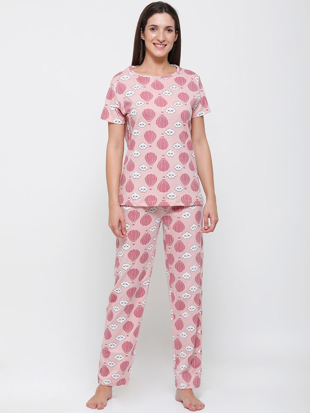 De Moza Woman Pink Printed Lounge Pants Price in India