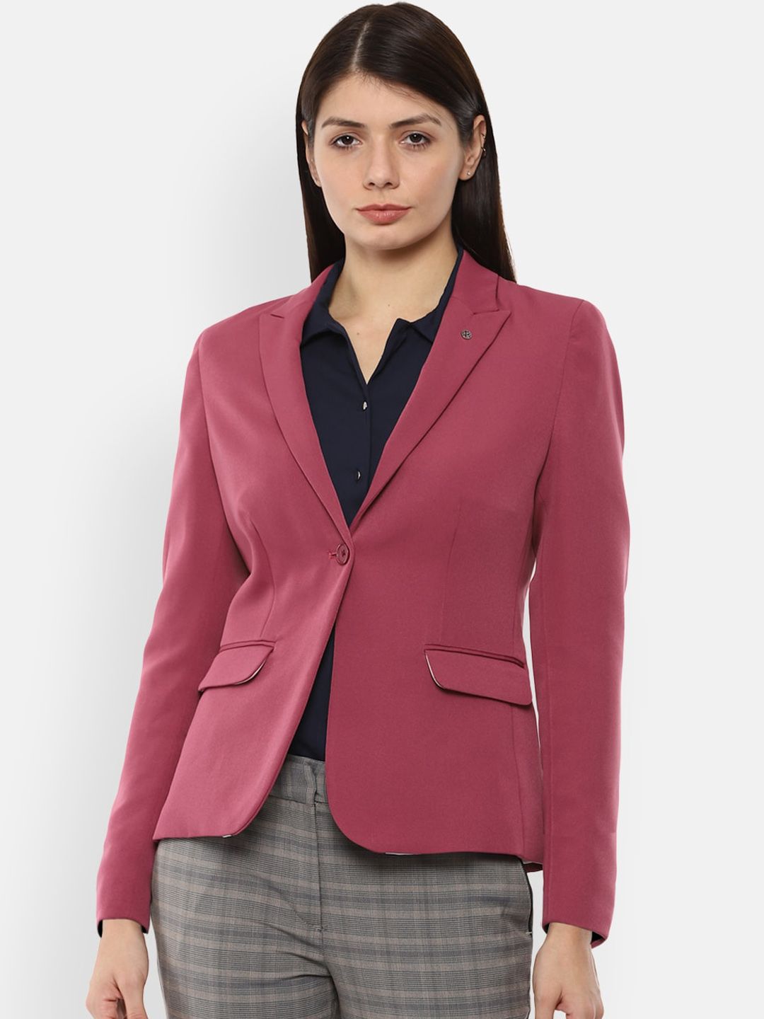 Van Heusen Woman Women Maroon Solid Single-Breasted Formal Blazer