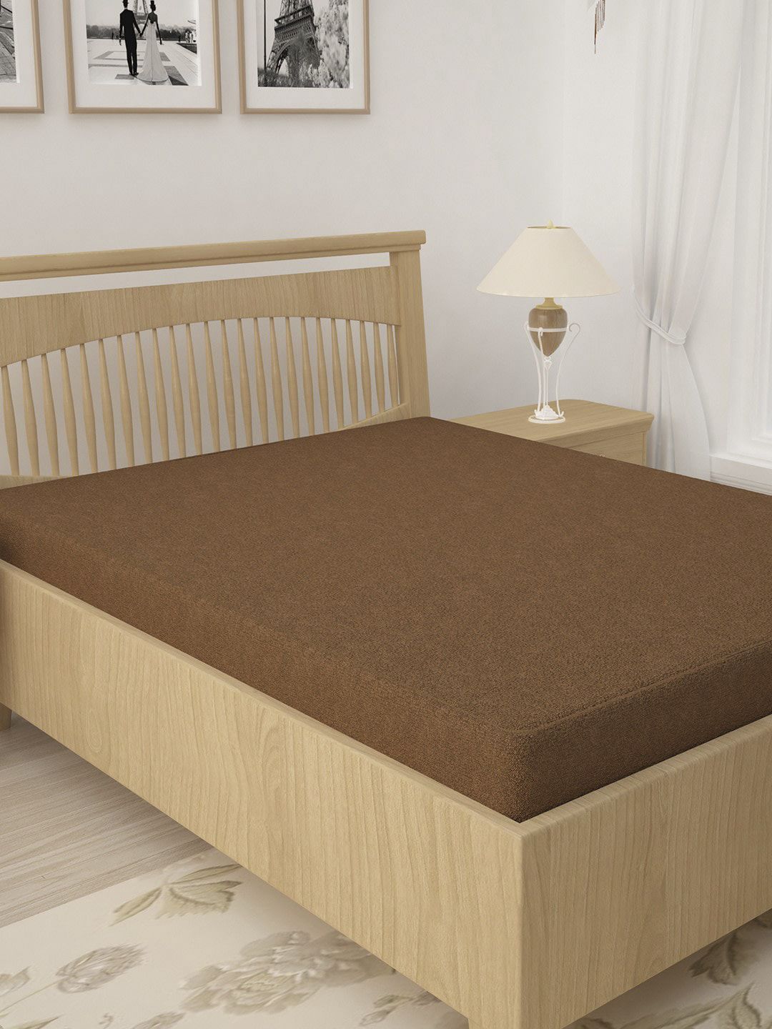 HOSTA HOMES Brown Solid Pure Cotton Queen Bed Mattress Protector Price in India