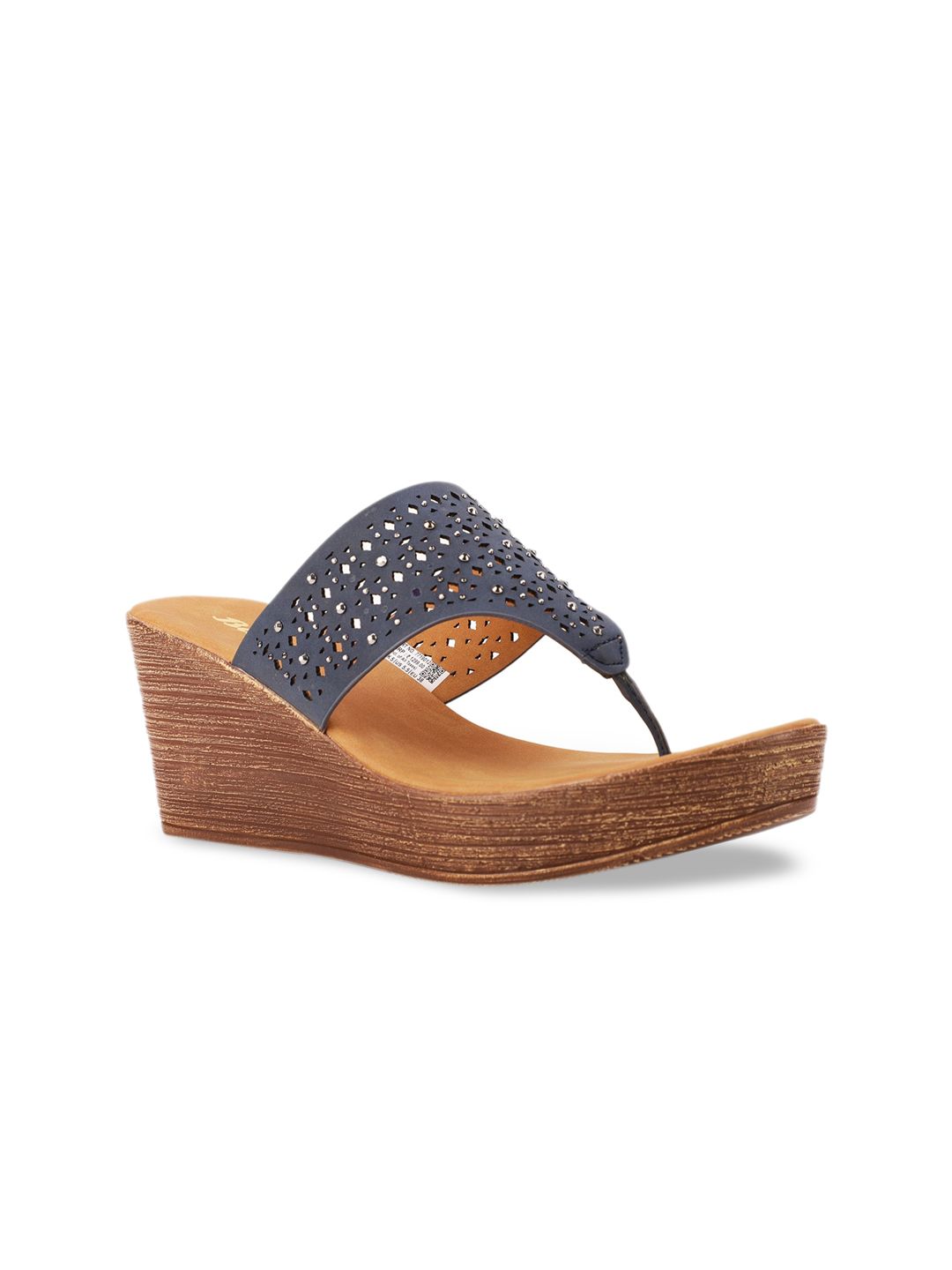 Bata Blue Wedge Sandals With Laser Cuts Price in India