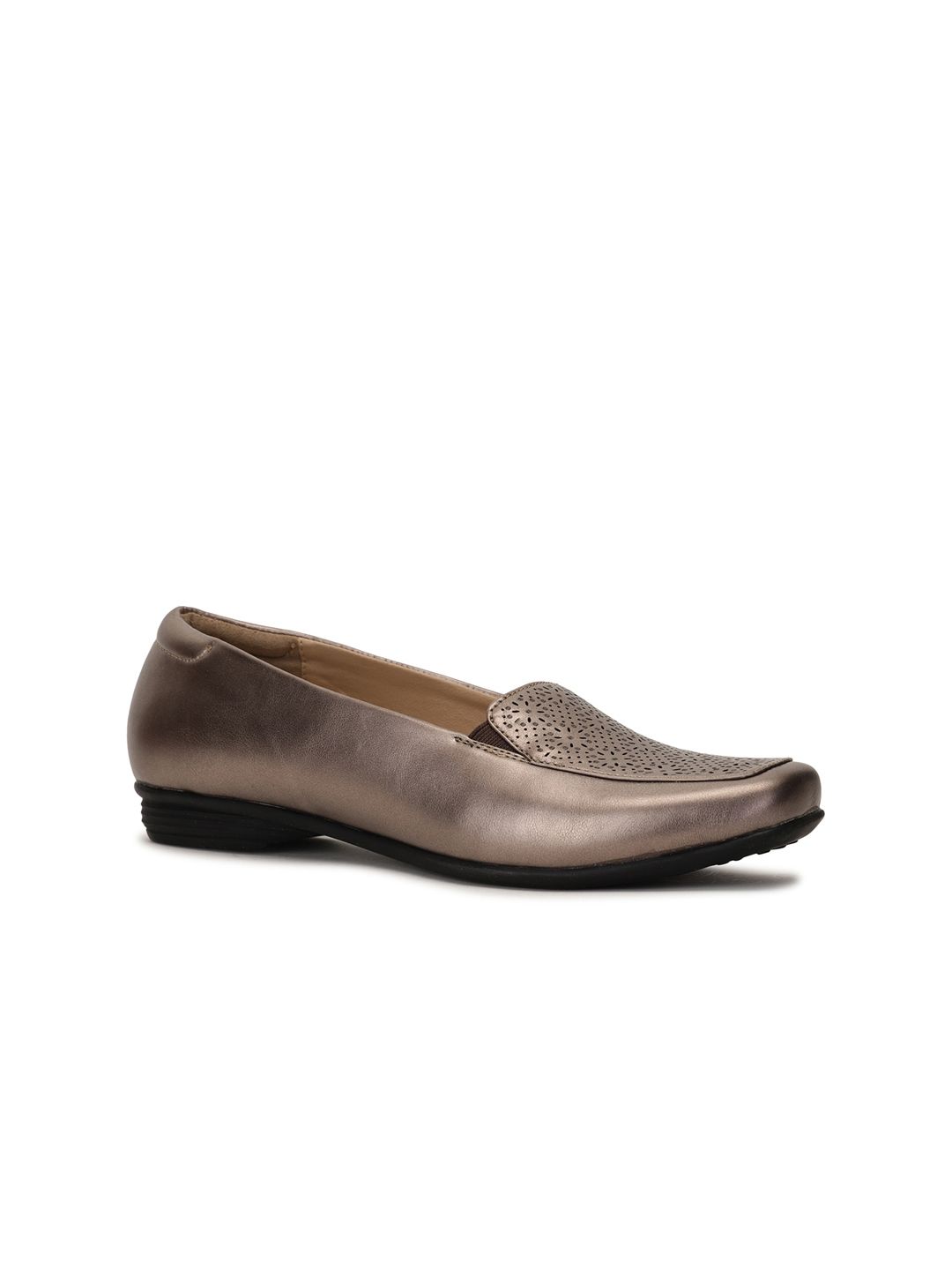 Bata Women Gunmetal-Toned Textured Leather Party Ballerinas with Laser Cuts Flats Price in India