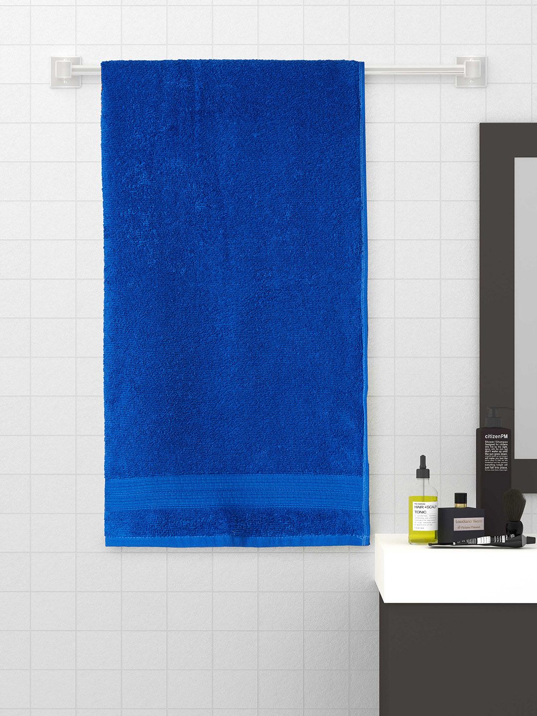 CORE Designed by SPACES Women Blue Solid Pure Cotton 400 GSM Bath Towel Price in India