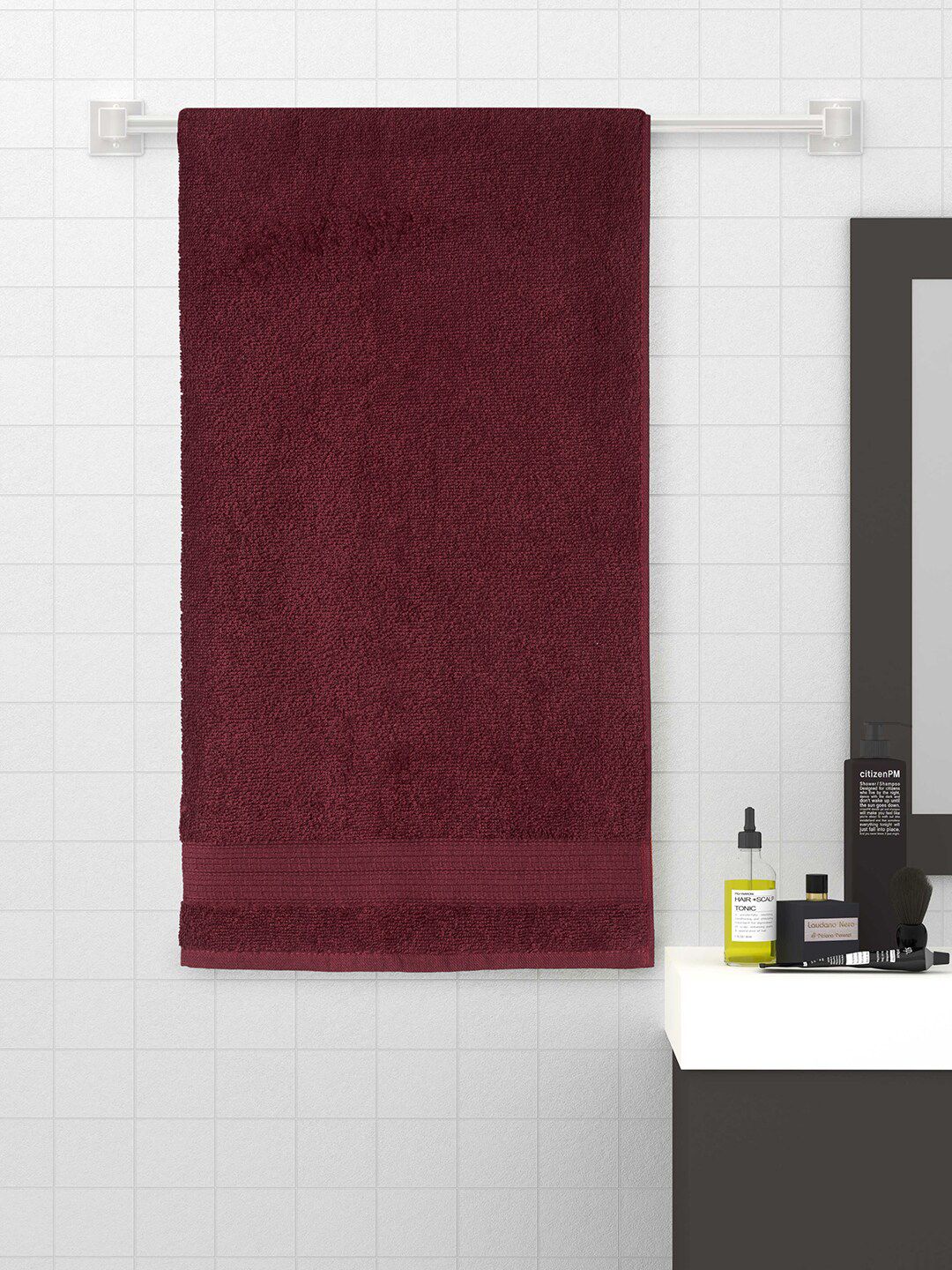 CORE Designed by SPACES Women Maroon Solid Pure Cotton 400 GSM Bath Towel Price in India