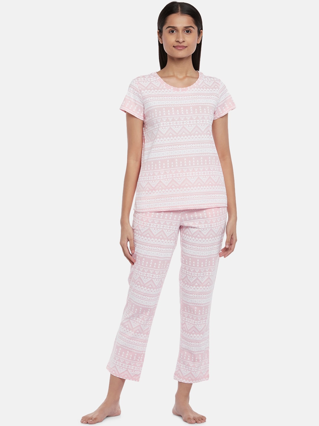 Dreamz by Pantaloons Women Pink & White Printed Night suit Price in India