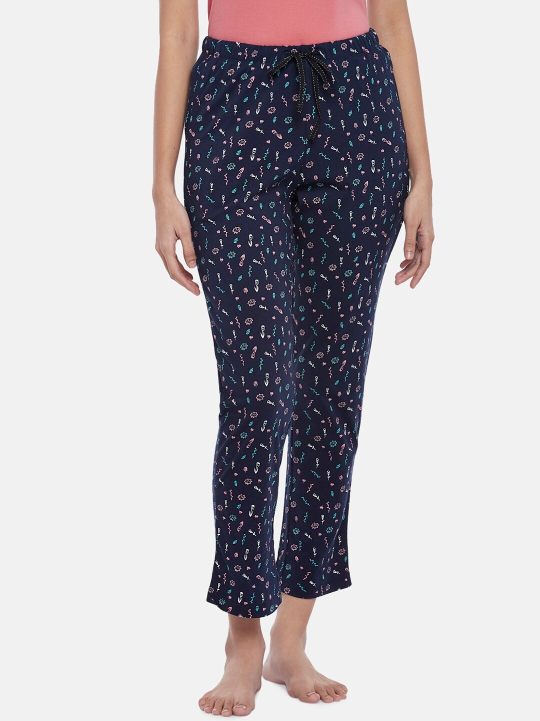 Dreamz by Pantaloons Women Navy Blue Printed Cotton Lounge Pants Price in India