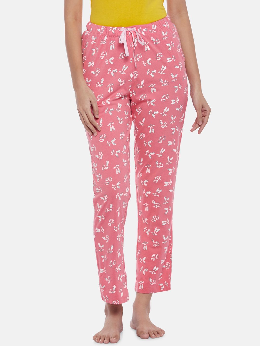 Dreamz by Pantaloons Women Coral Pink Printed Cotton Lounge Pants Price in India