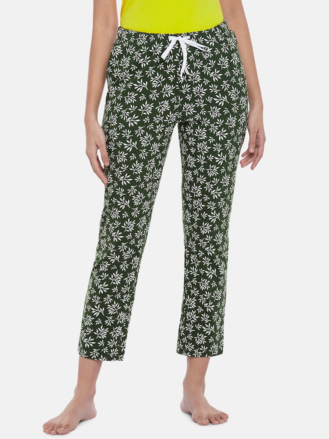 Dreamz by Pantaloons Women Olive Green Printed Cotton Lounge Pants Price in India