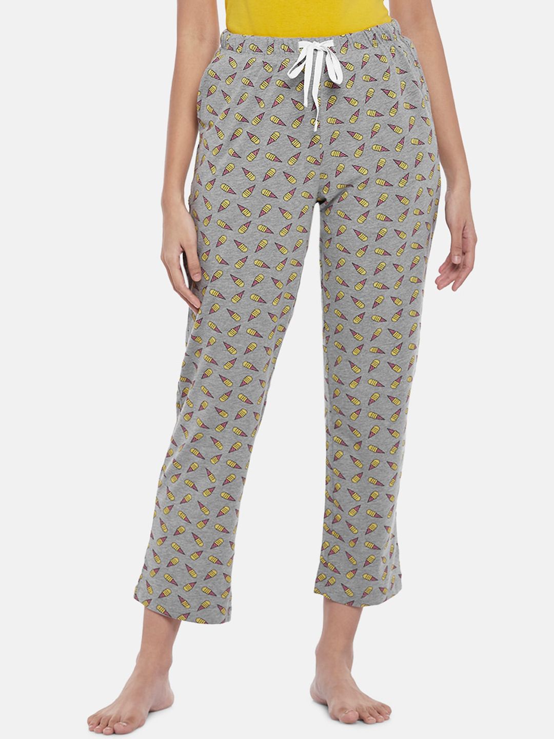 Dreamz by Pantaloons Women Grey Ice-cream Printed Cotton Cropped Lounge Pants Price in India