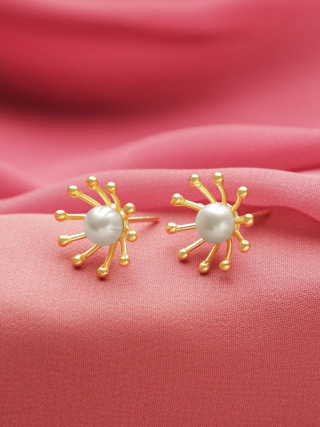 GIVA 925 Sterling Silver 18k Gold Plated Pearl Contemporary Studs Earrings Price in India