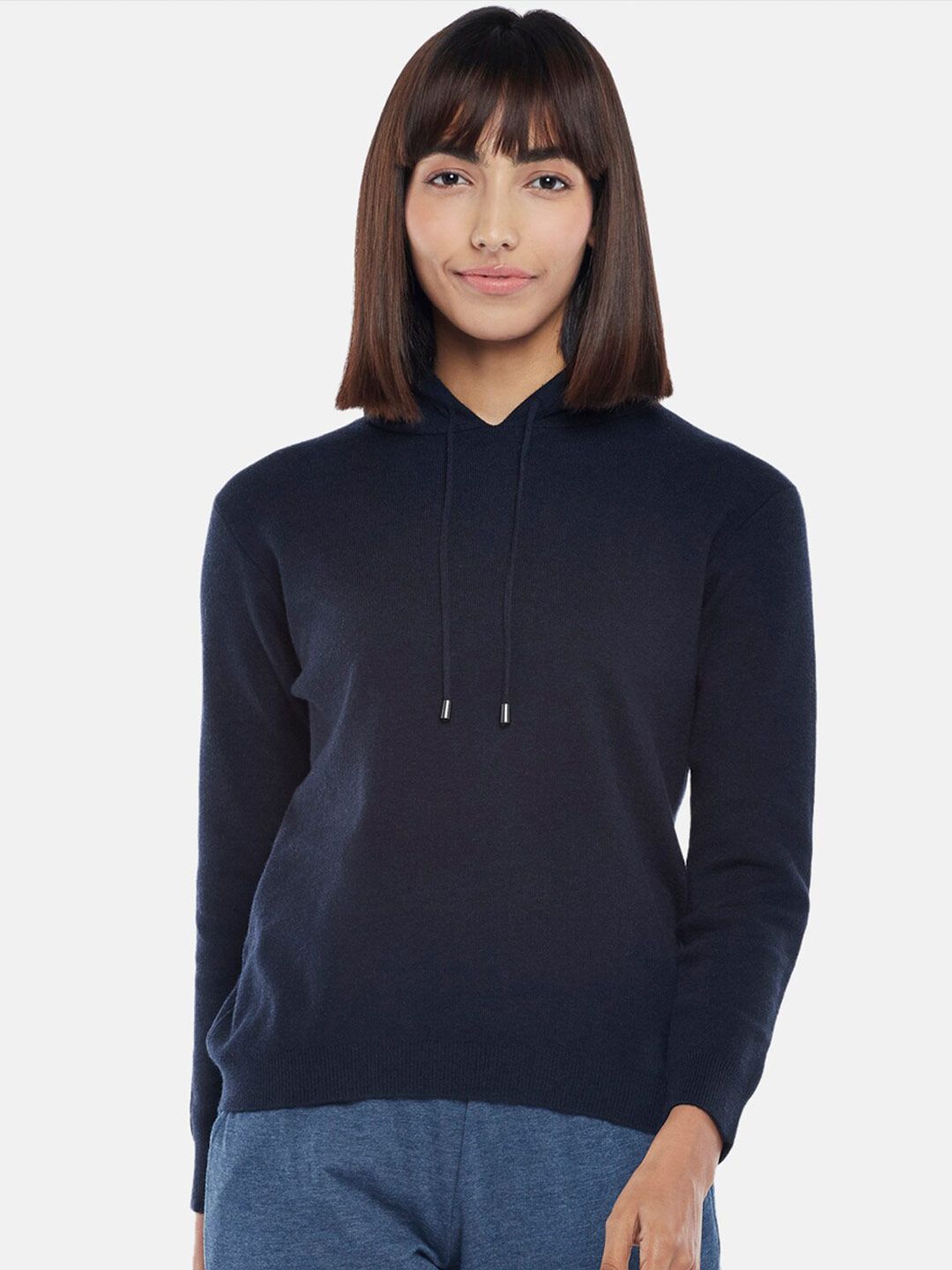 Dreamz by Pantaloons Women Navy Blue Hooded Lounge Top Price in India