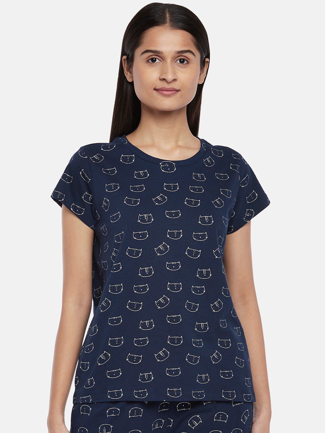 Dreamz by Pantaloons Navy Blue Floral Print Lounge tshirt Price in India