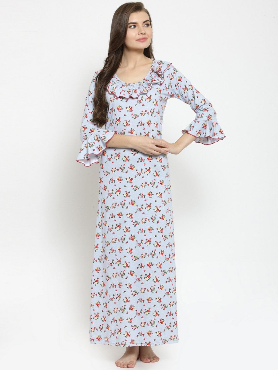 Claura Women Grey & Red Printed Night suit Price in India
