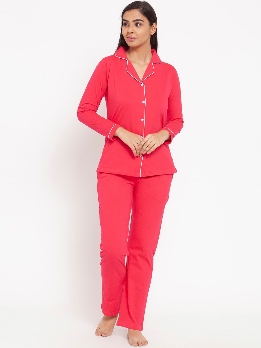 Claura Women Pink & White Night suit Price in India