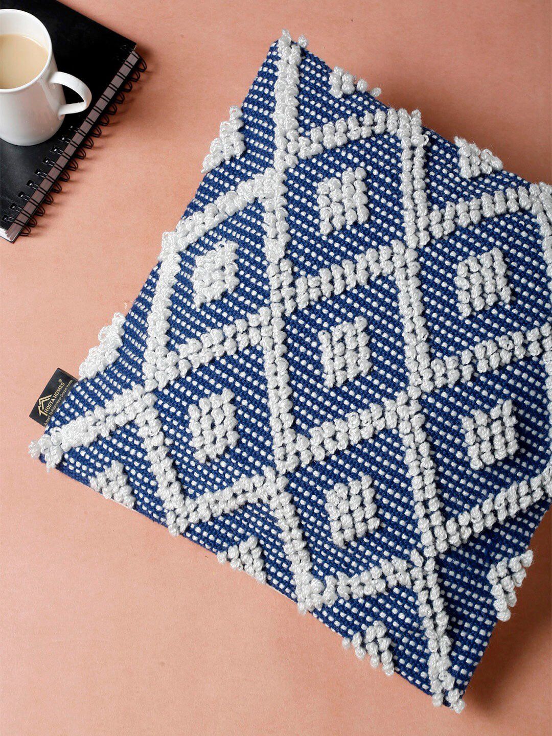 HOSTA HOMES Blue & White Geometric Square Cushion Covers Price in India