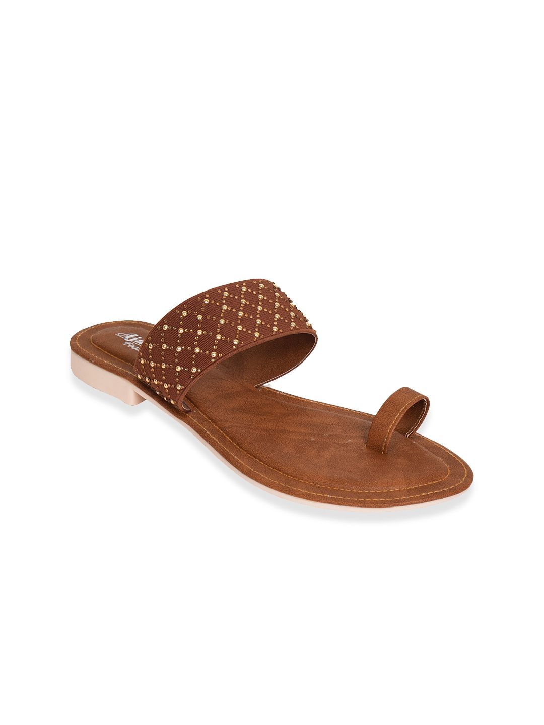 Ajanta Women Brown Embellished One Toe Flats Price in India