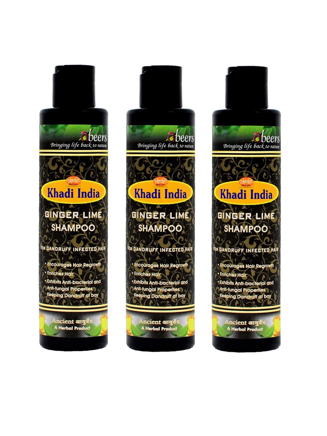 abeers Pack of 3 Ancient Ginger Lime Shampoo For Dnadruff Infected Hair 225ml Price in India