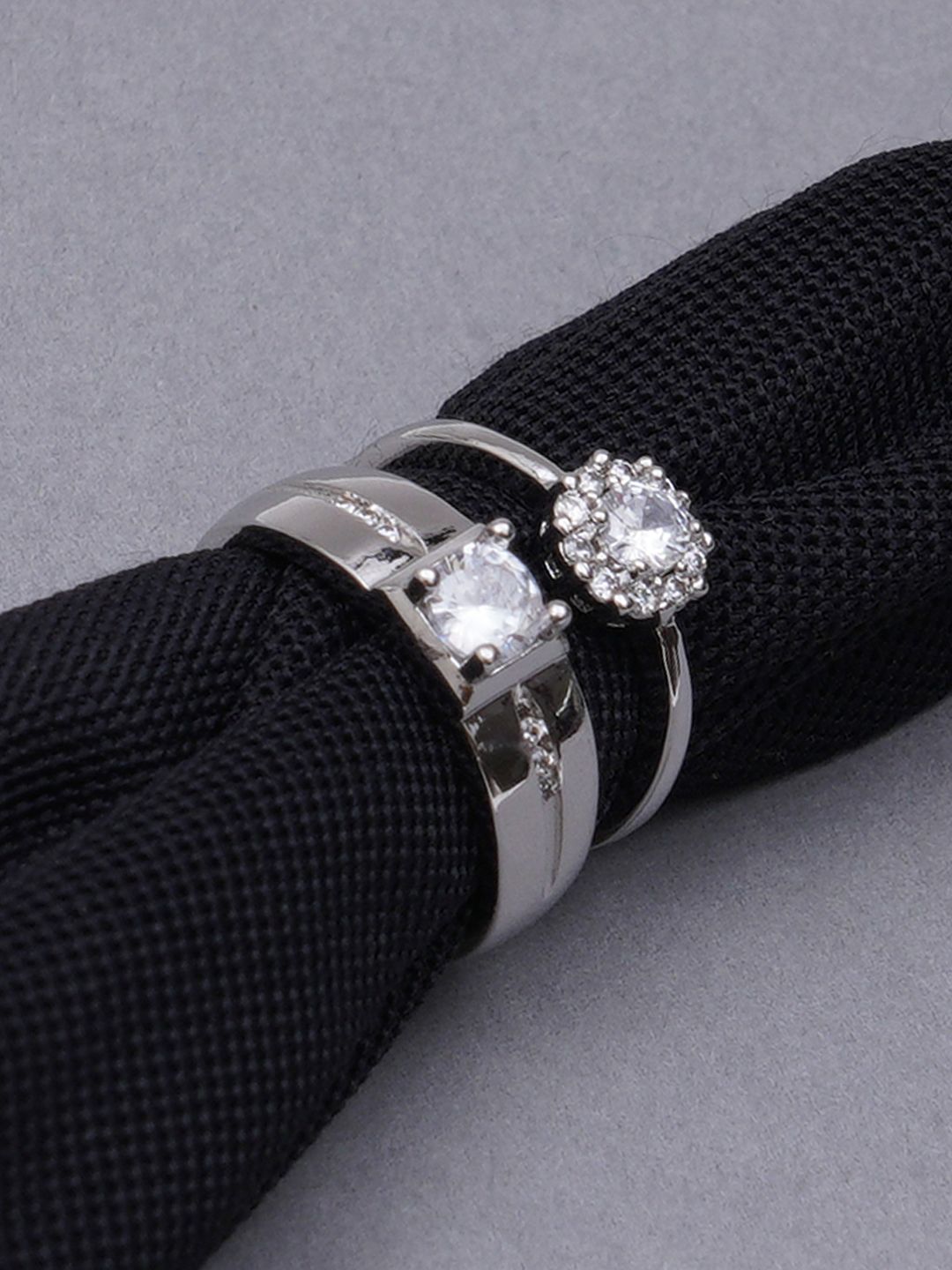 KARATCART Silver Toned CZ Studded Elegant Couple Rings Price in India