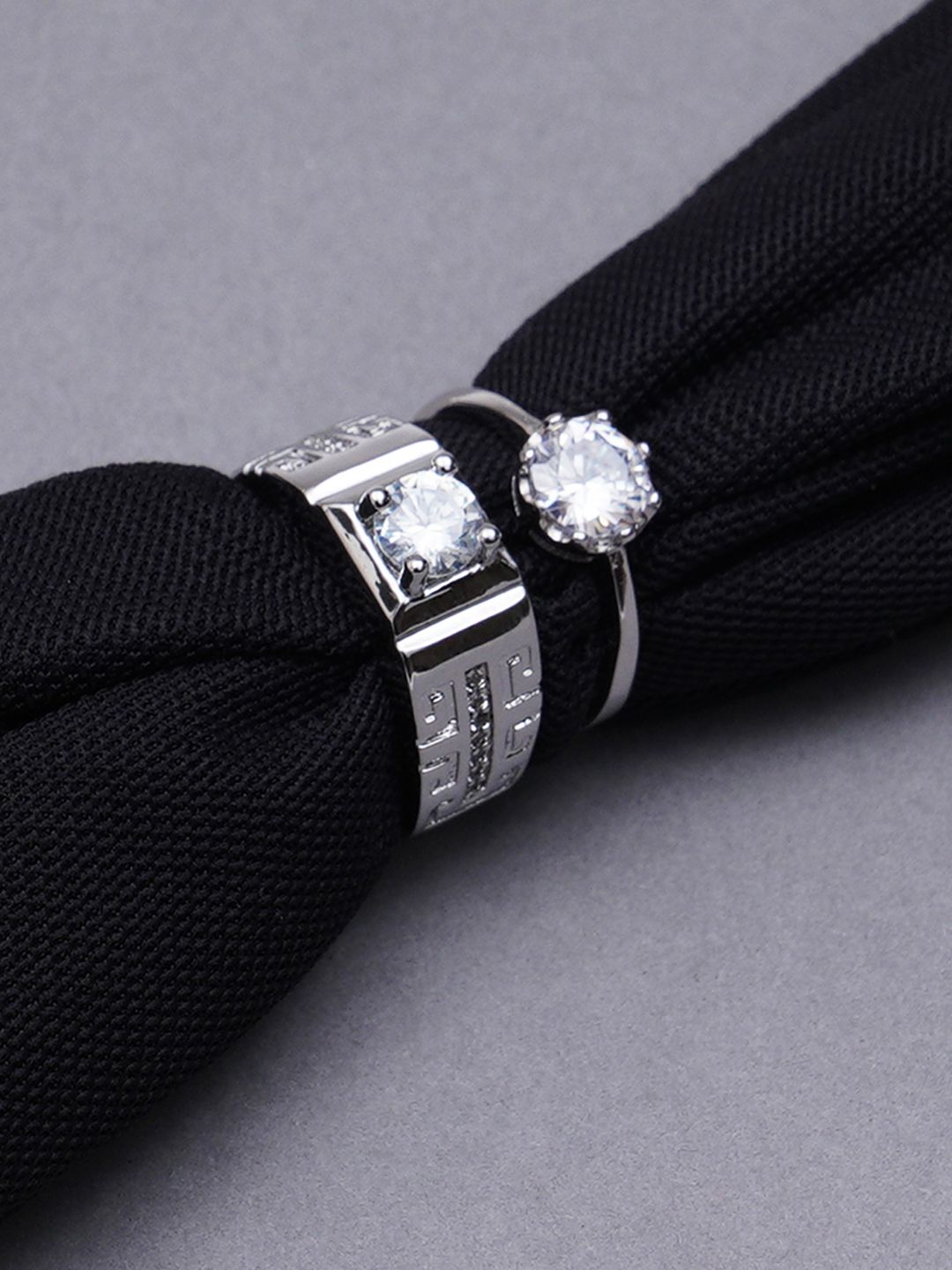 KARATCART Unisex Silver Elegant Couple Adjustable Ring Price in India