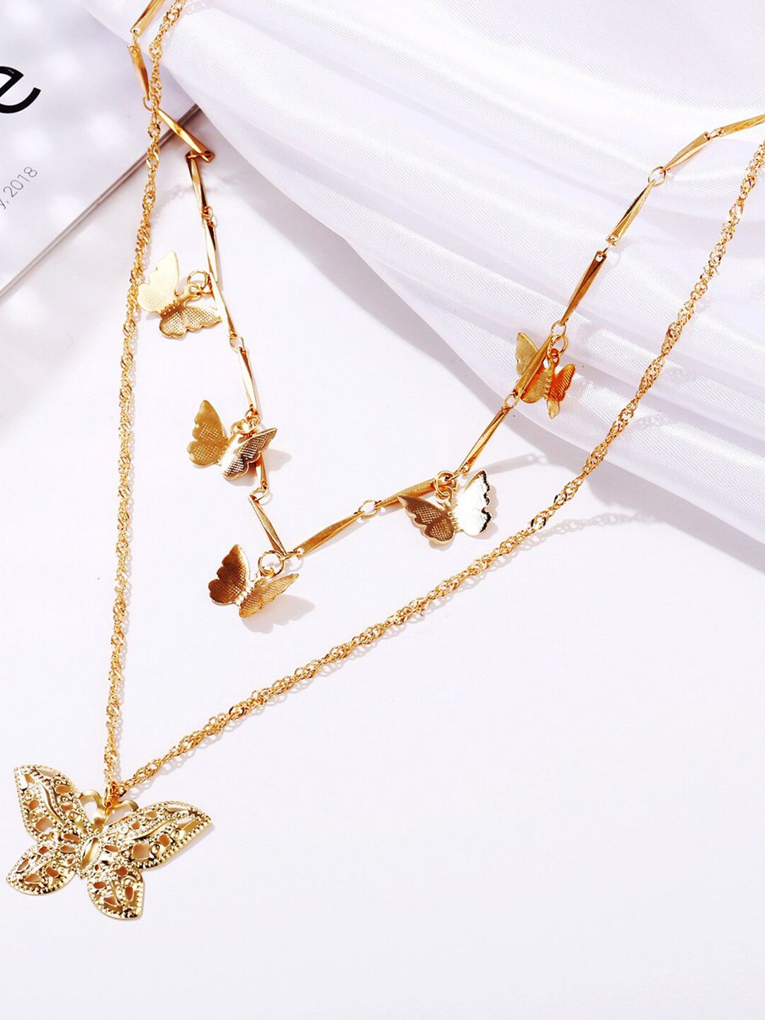 Vembley Gold-Plated Layered Butterfly Pendant Necklace Price in India