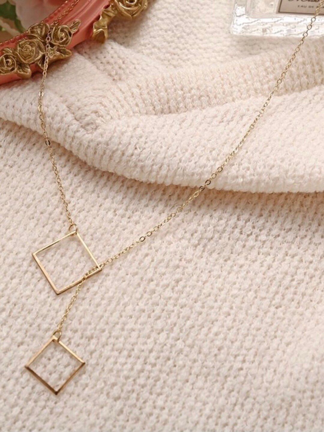Vembley Gold-Plated Double Square Pendant Necklace Price in India