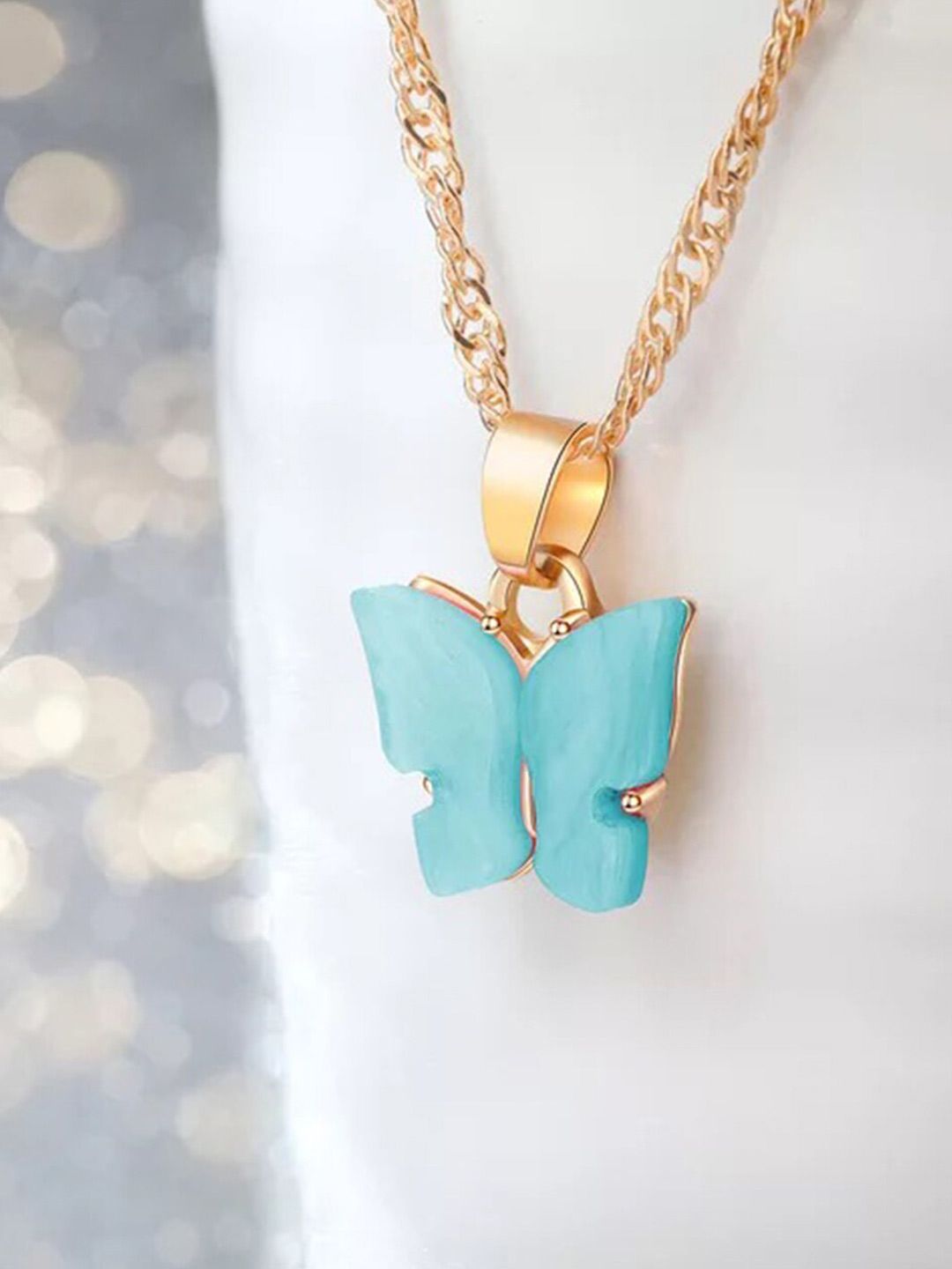 Vembley Gold-Plated & Blue Butterfly Pendant Necklace Price in India