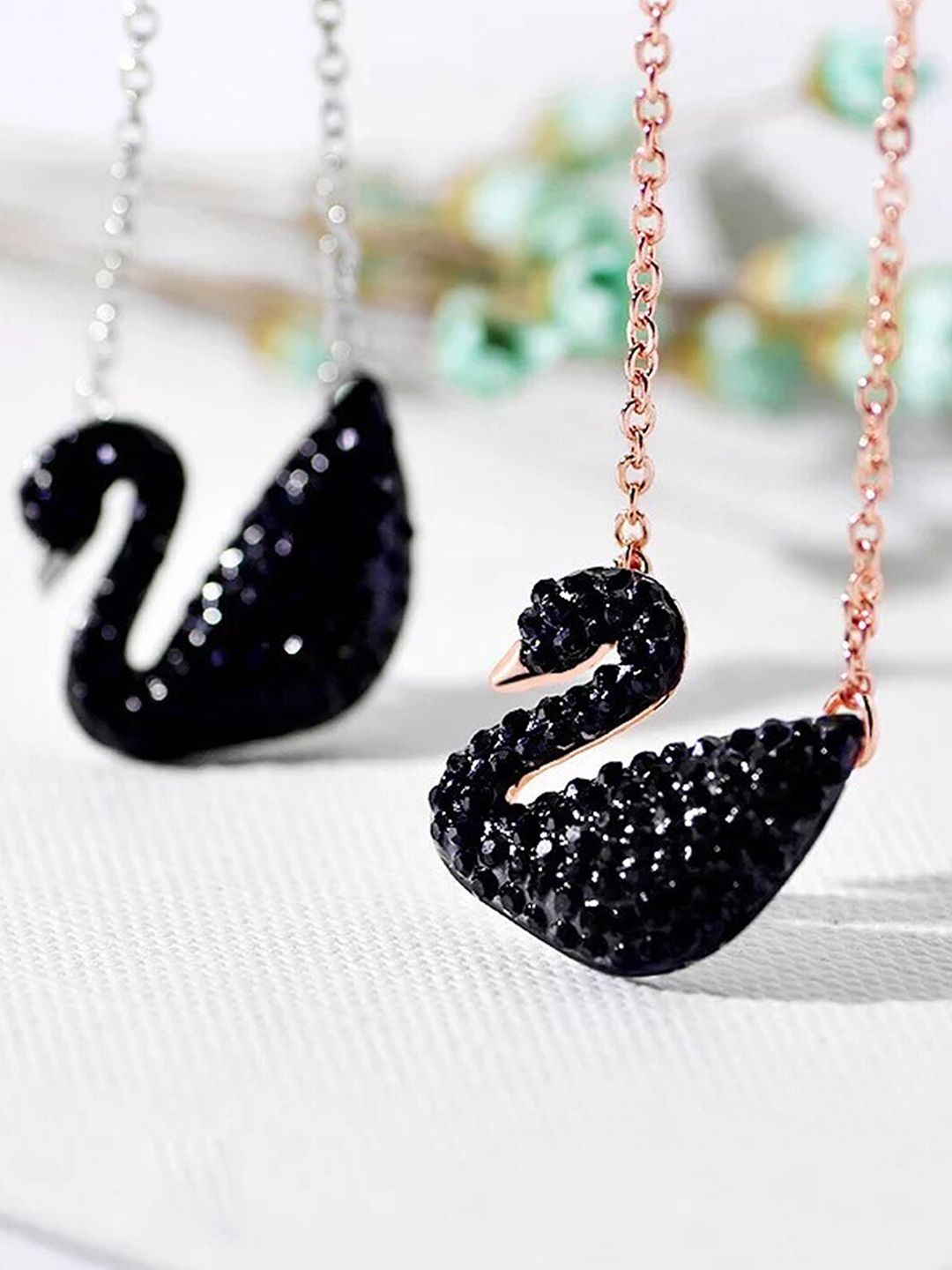 Vembley Gold-Plated & Black Enamelled Swan Necklace Price in India
