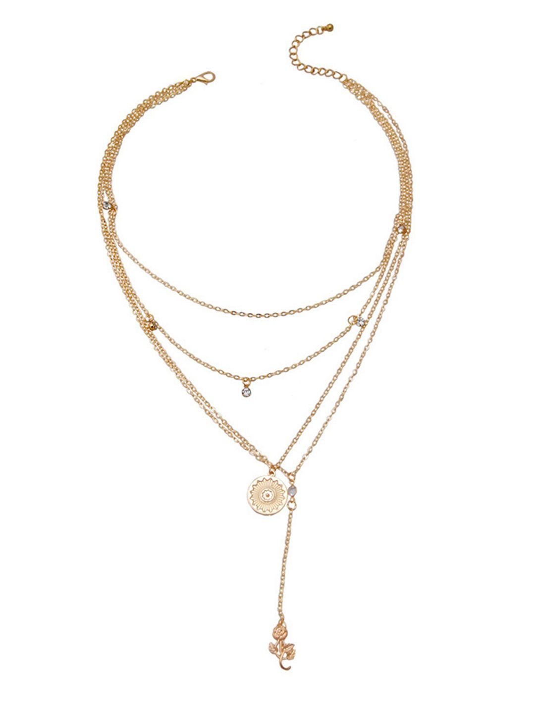 Vembley Gold-Plated Layered Rose & Sunflower Necklace Price in India