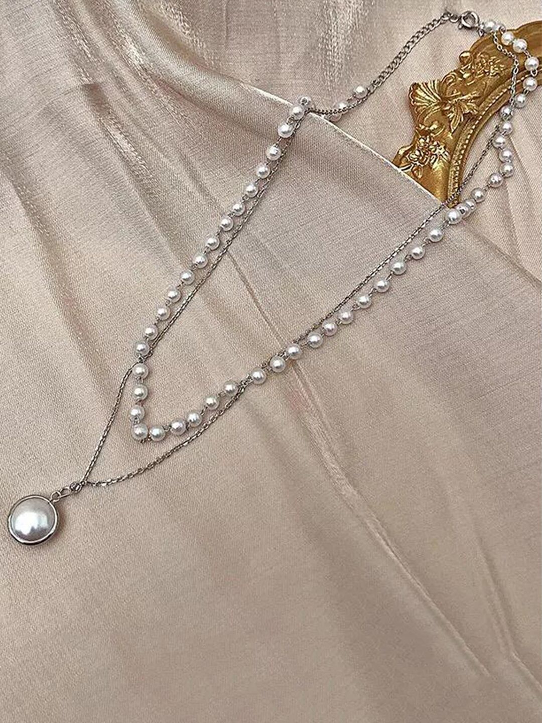 Vembley Gold-Toned Silver-Plated Layered Beads & Pearl Studded Pendant Necklace Price in India