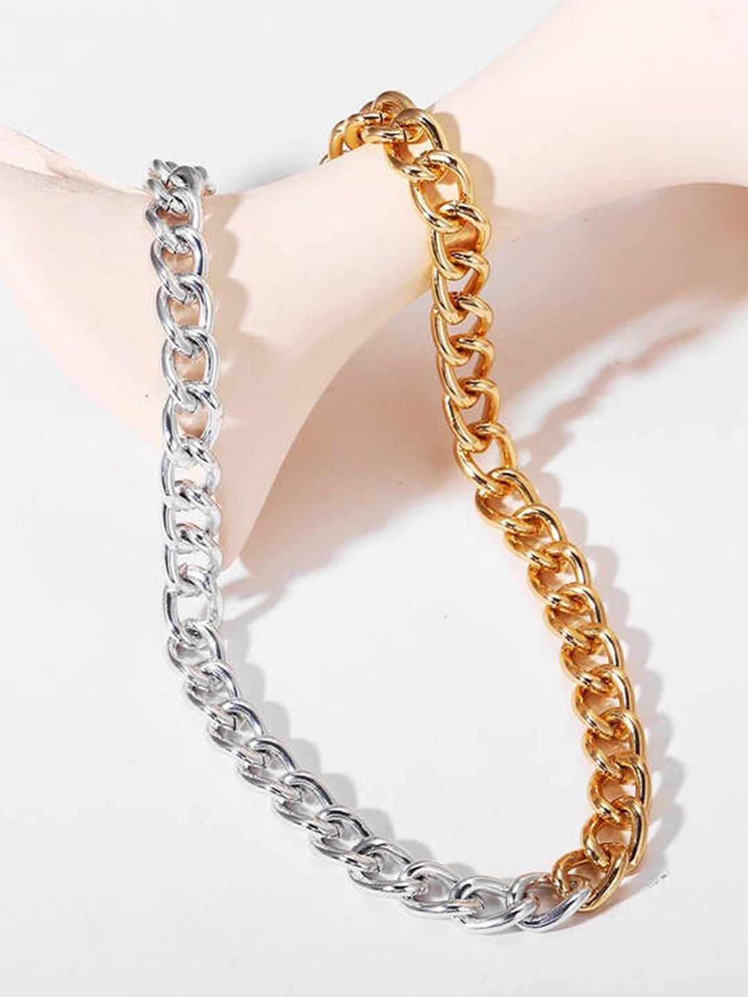 Vembley Gold-Toned & Silver-Plated Chunky Chain Necklace Price in India