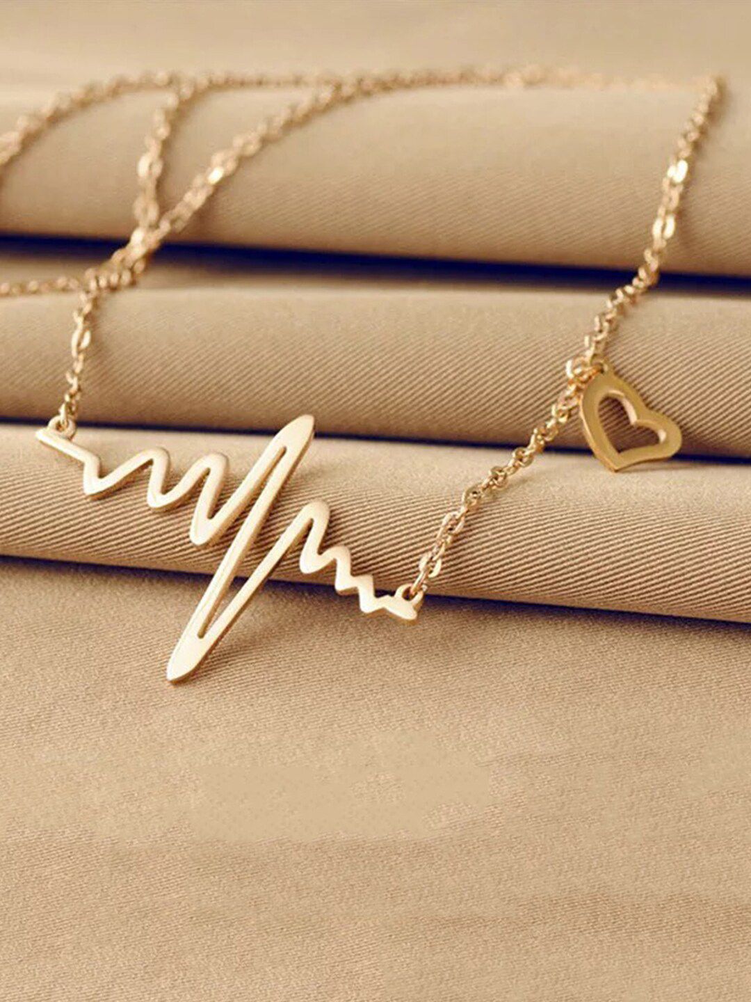 Vembley Gold-Plated Enamelled Heartbeat Pendant Necklace Price in India
