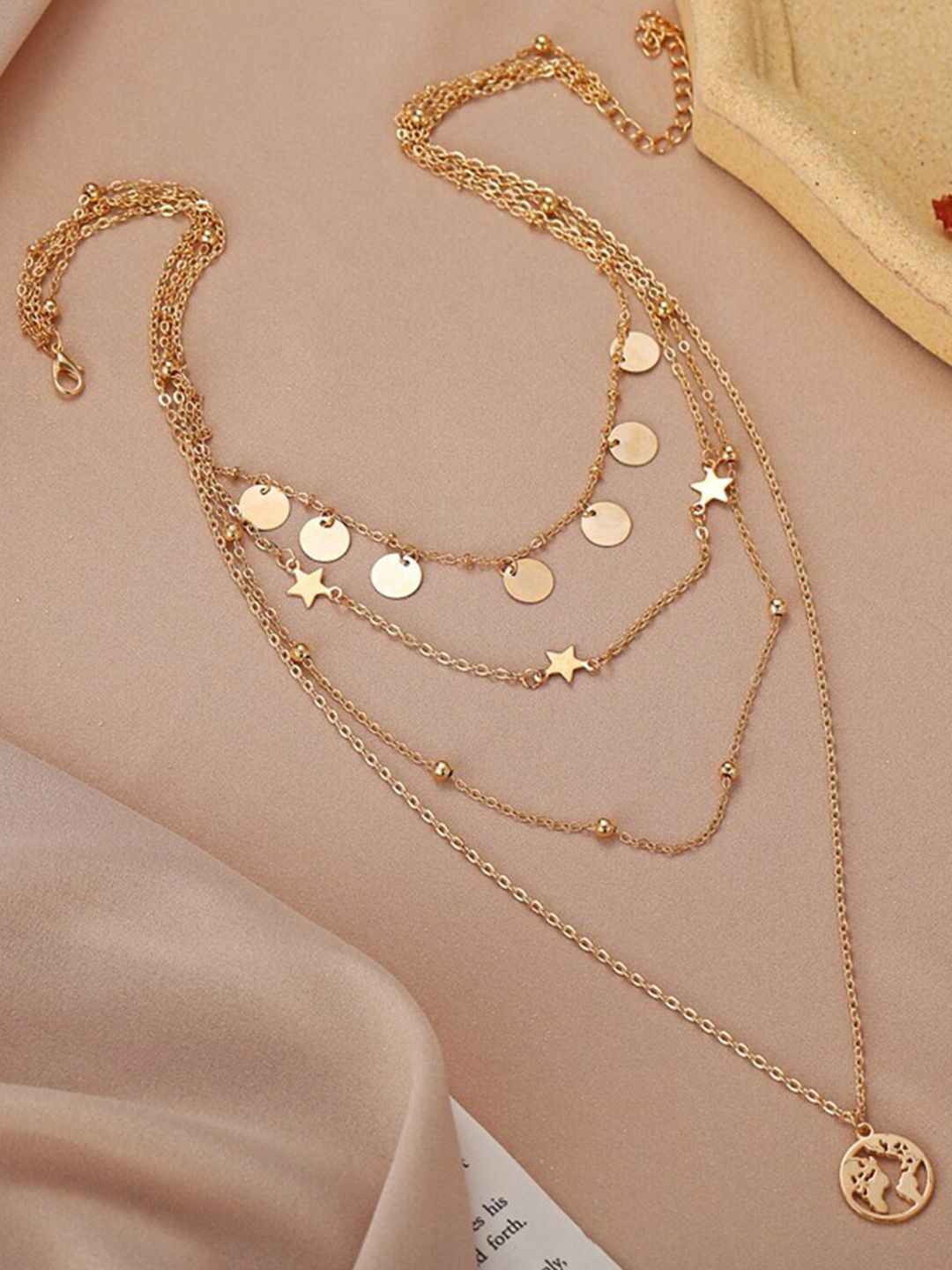 Vembley Women Gold-Plated Layered Star & World Necklace Price in India