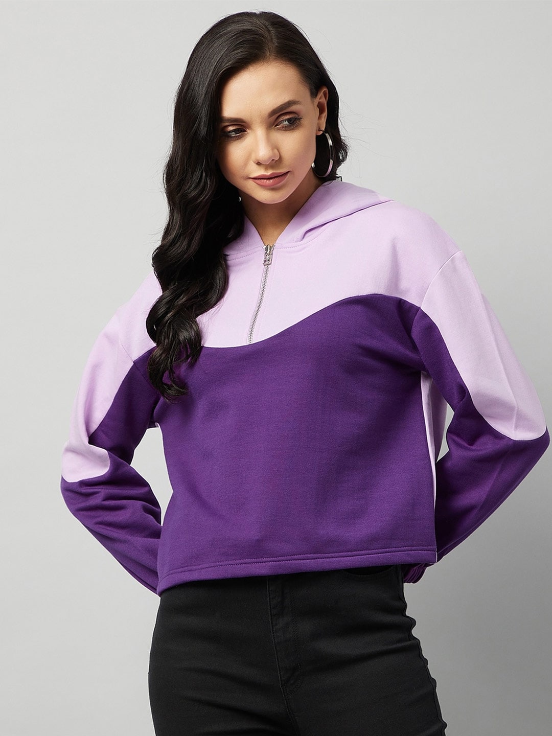 Marie Claire Women Purple & Lavender Hooded Sweatshirt Price in India