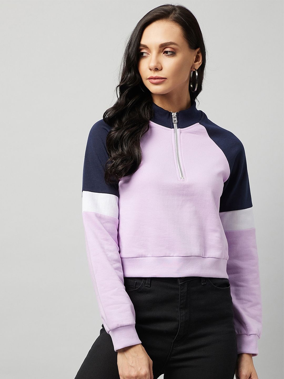 Marie Claire Women Lavender Colourblocked Sweatshirt Price in India