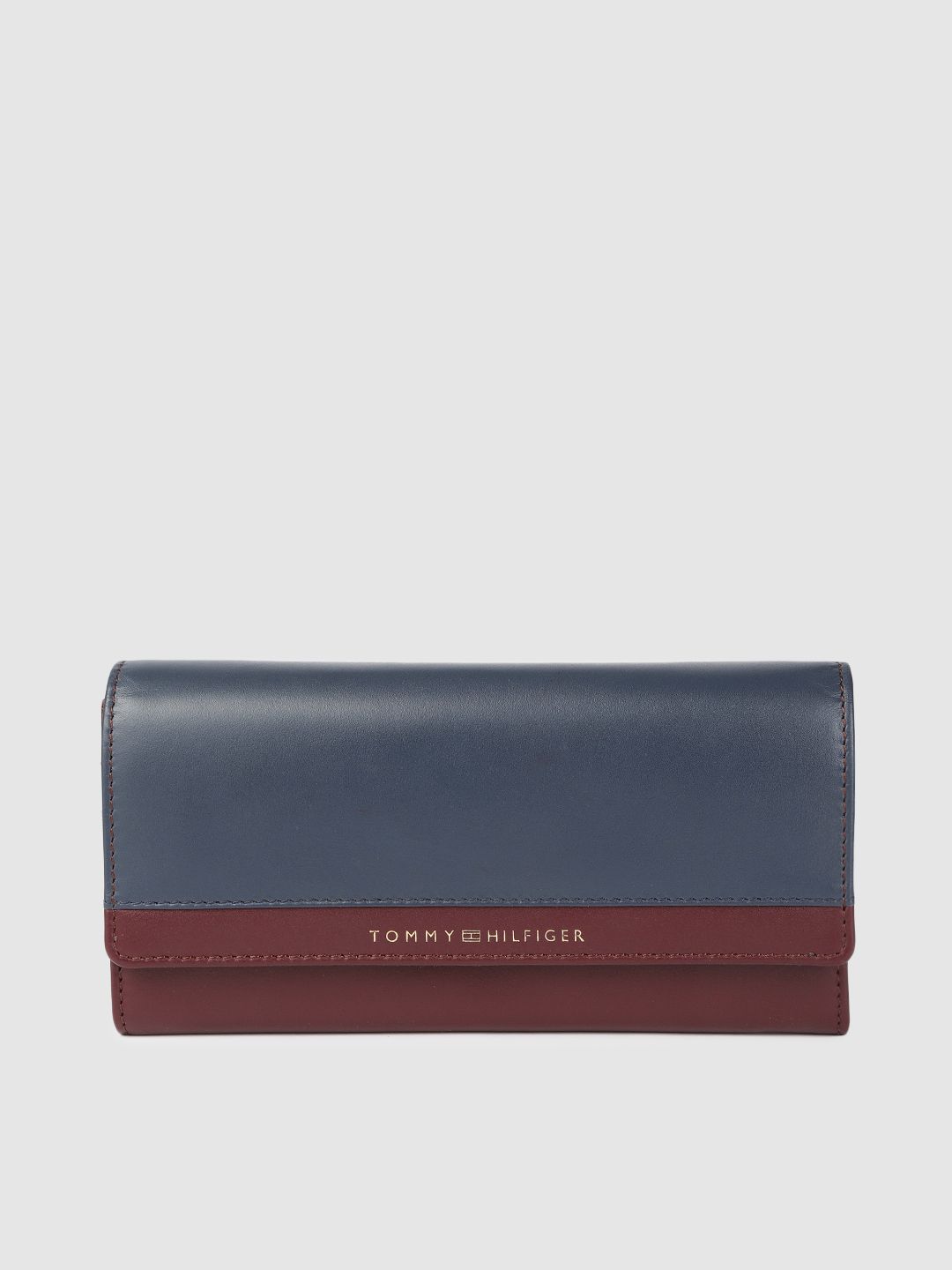 Tommy Hilfiger Women Burgundy & Navy Blue Solid Leather Two Fold Wallet Price in India
