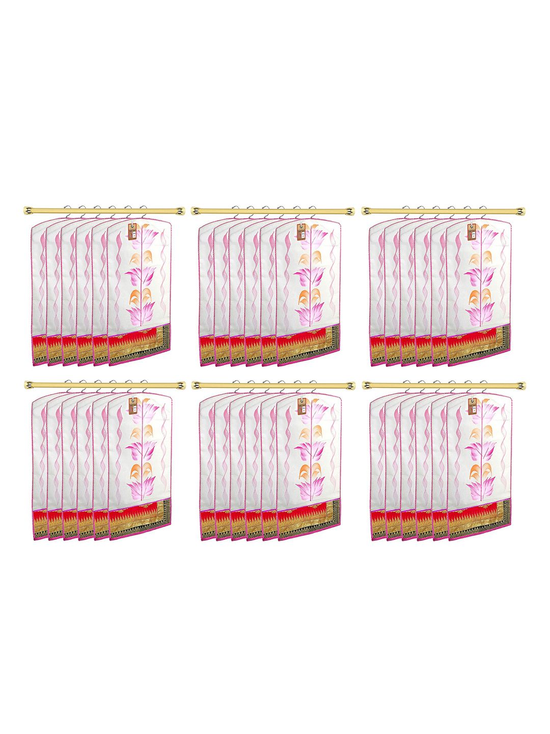 atorakushon Set Of 36 White & Pink Printed Non-Woven Saree Organisers Price in India