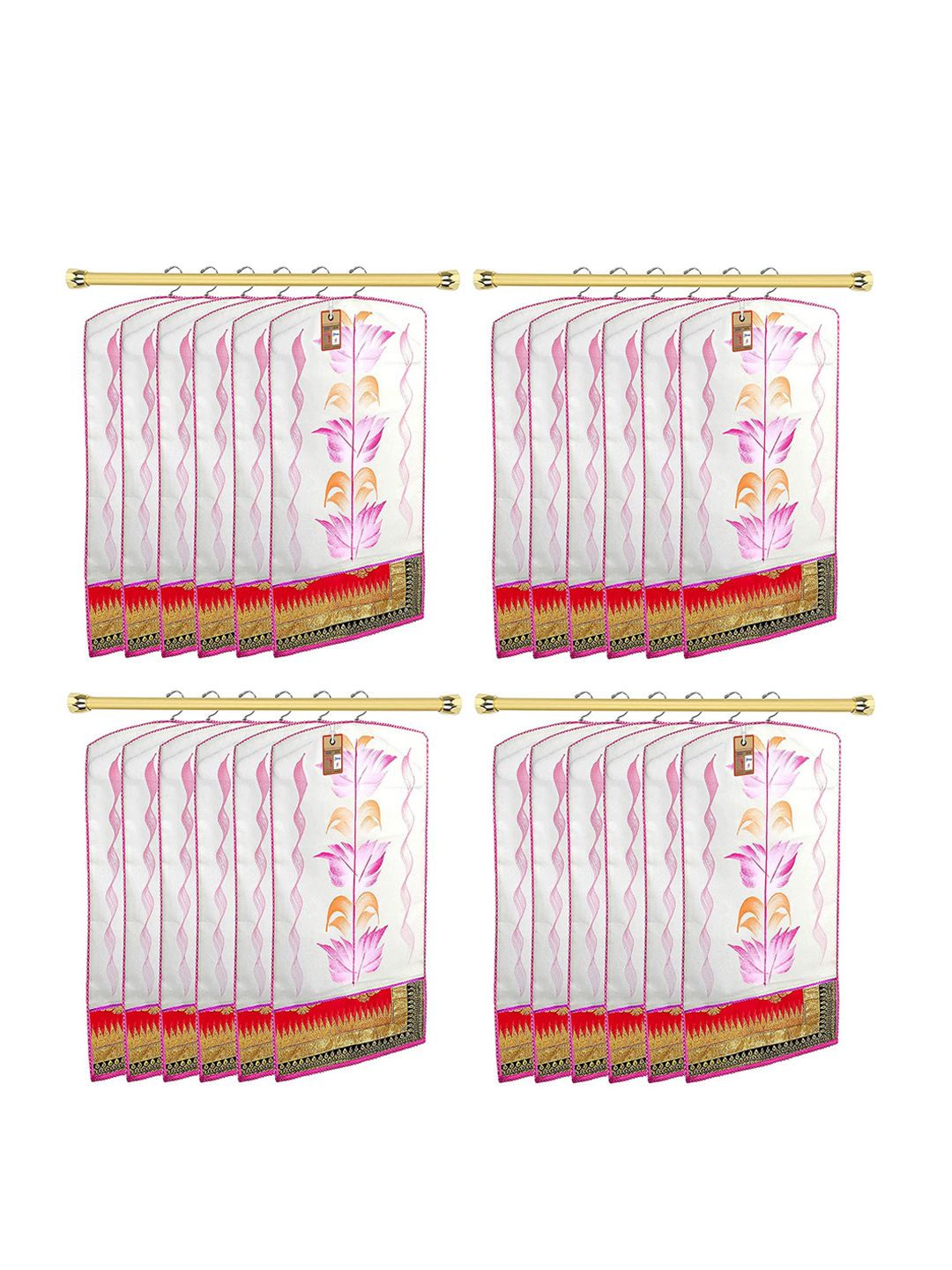 atorakushon Set Of 24 White & Pink Printed Non-Woven Saree Organisers Price in India