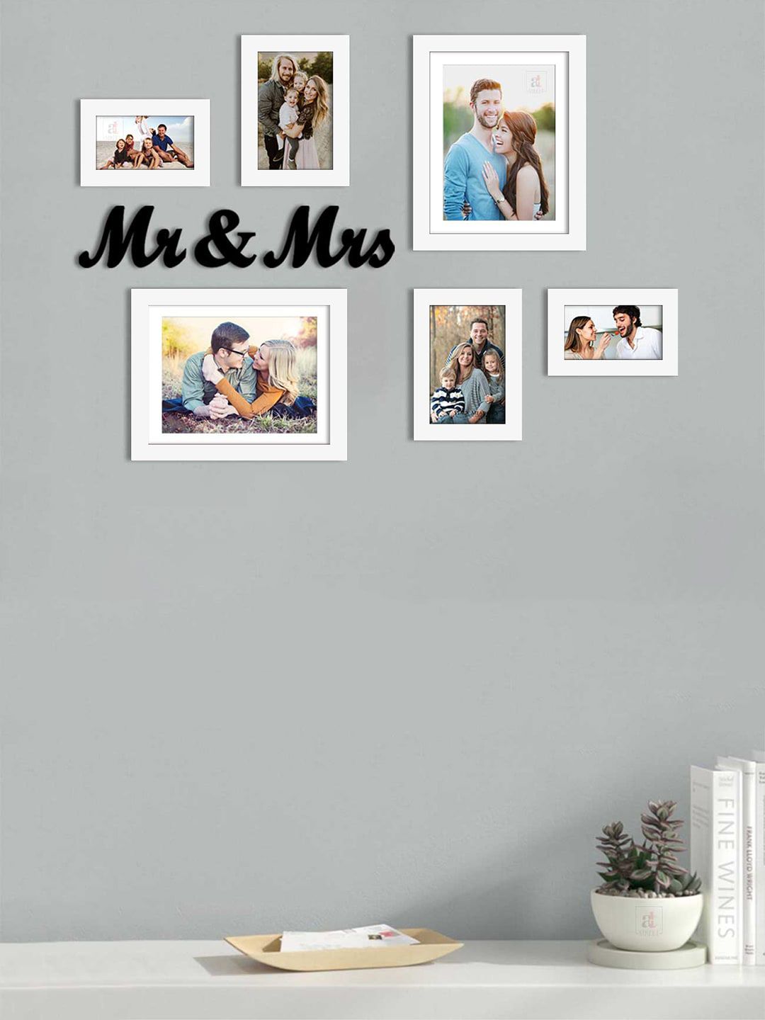 Art Street Set Of 6 White Solid Wall Photo Frame With MR & MRS MDF Cutout Price in India