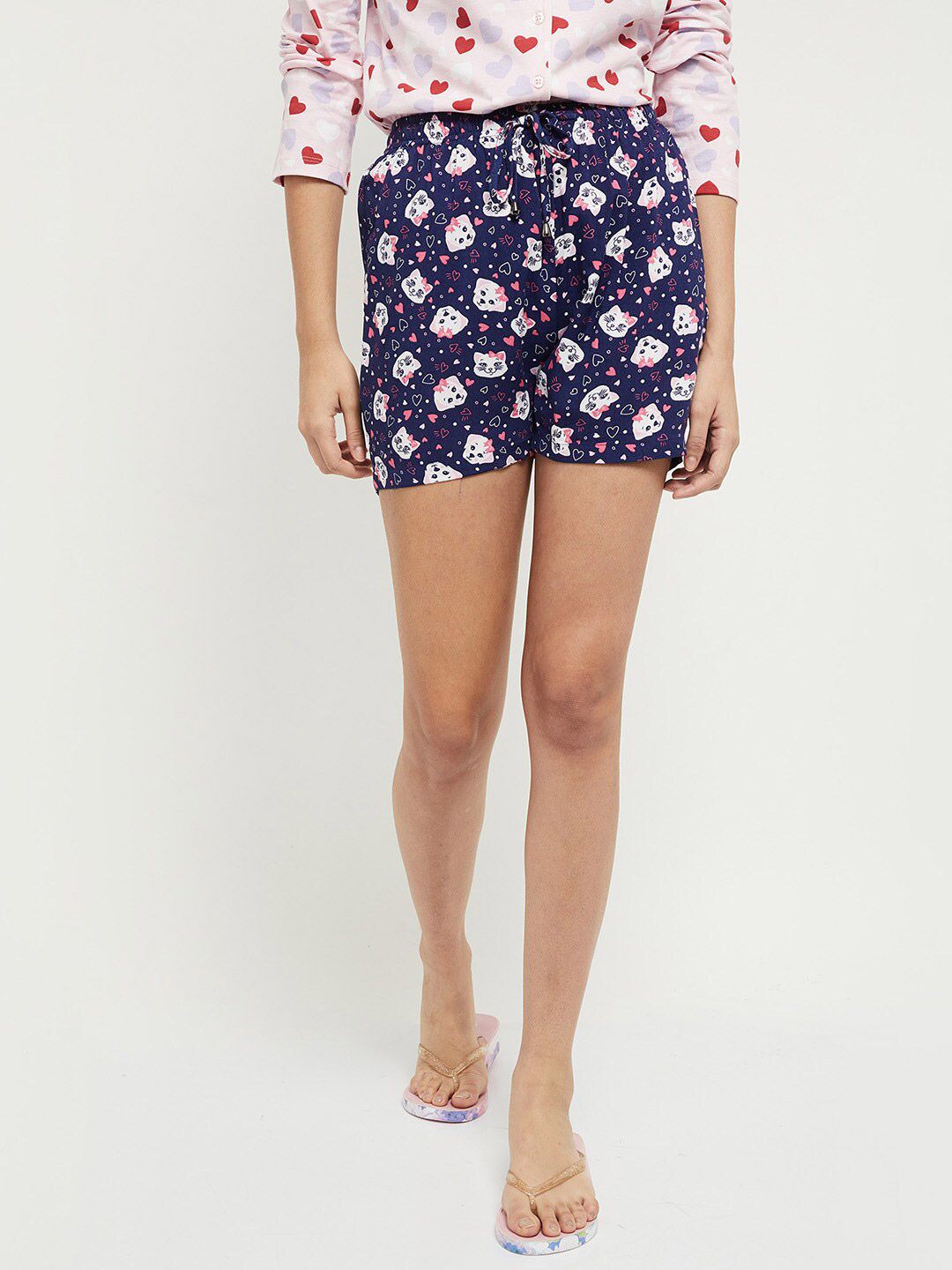max Women Navy Blue & White Printed Lounge Shorts Price in India