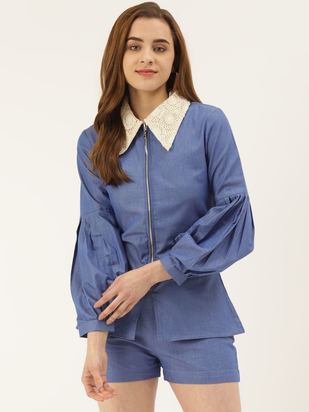 KHUMAAR Shuchi Bhutani Women Blue & White Top with Shorts