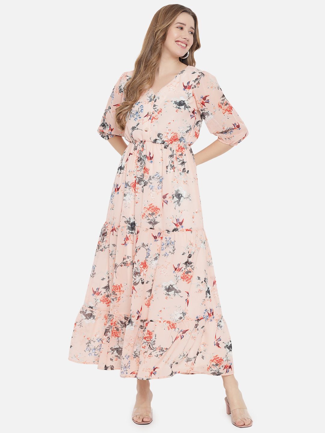 The Vanca Peach-Coloured Floral Maxi Dress Price in India