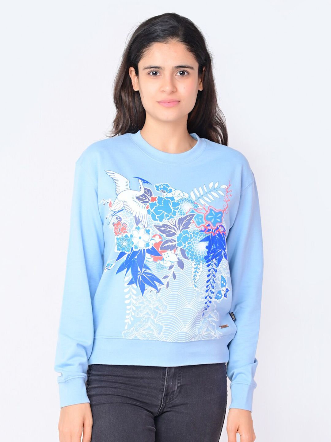 FLAWLESS Women Blue Printed Sweatshirt Price in India