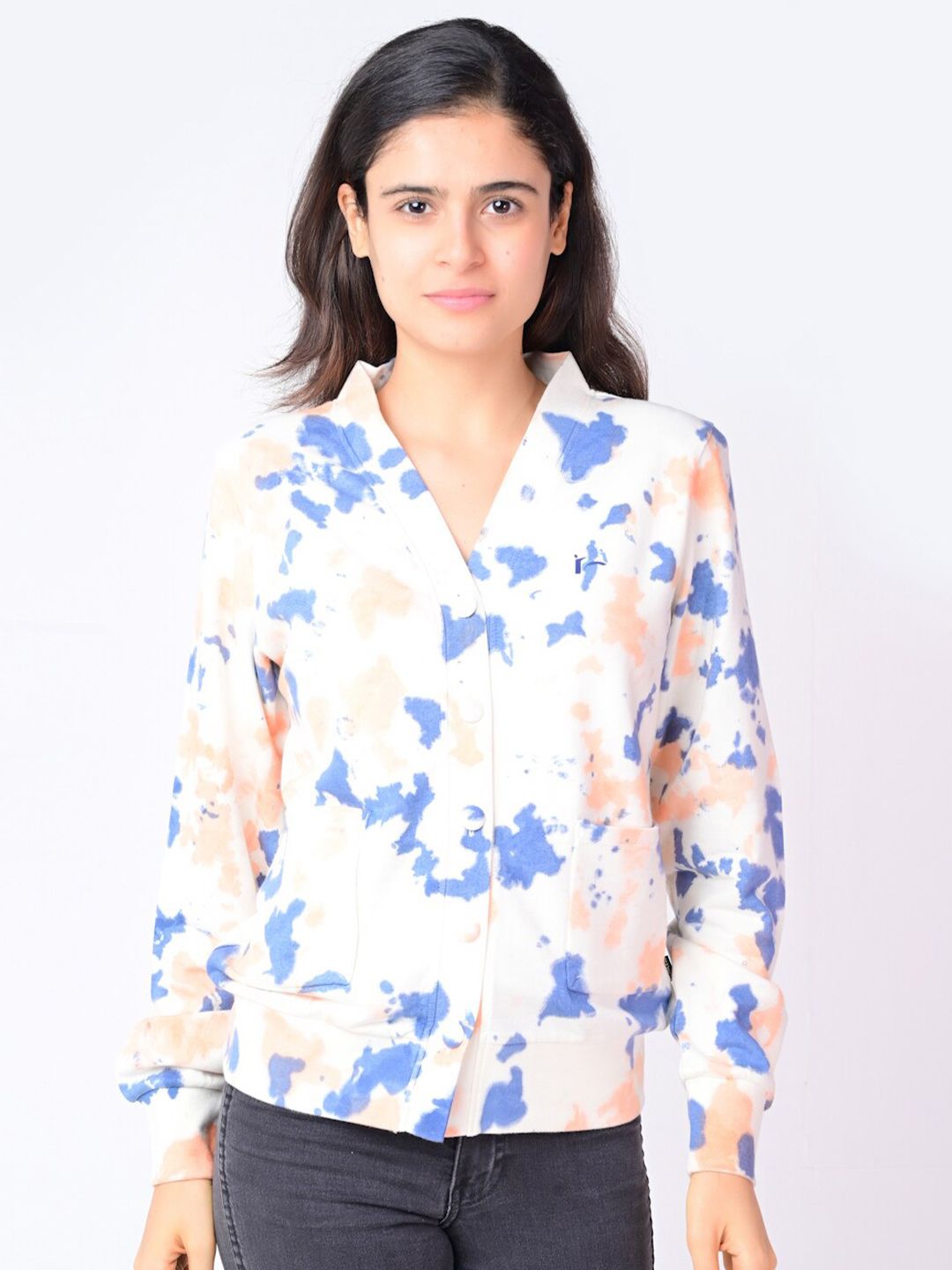 FLAWLESS Women White & Blue Printed Sweatshirt Price in India