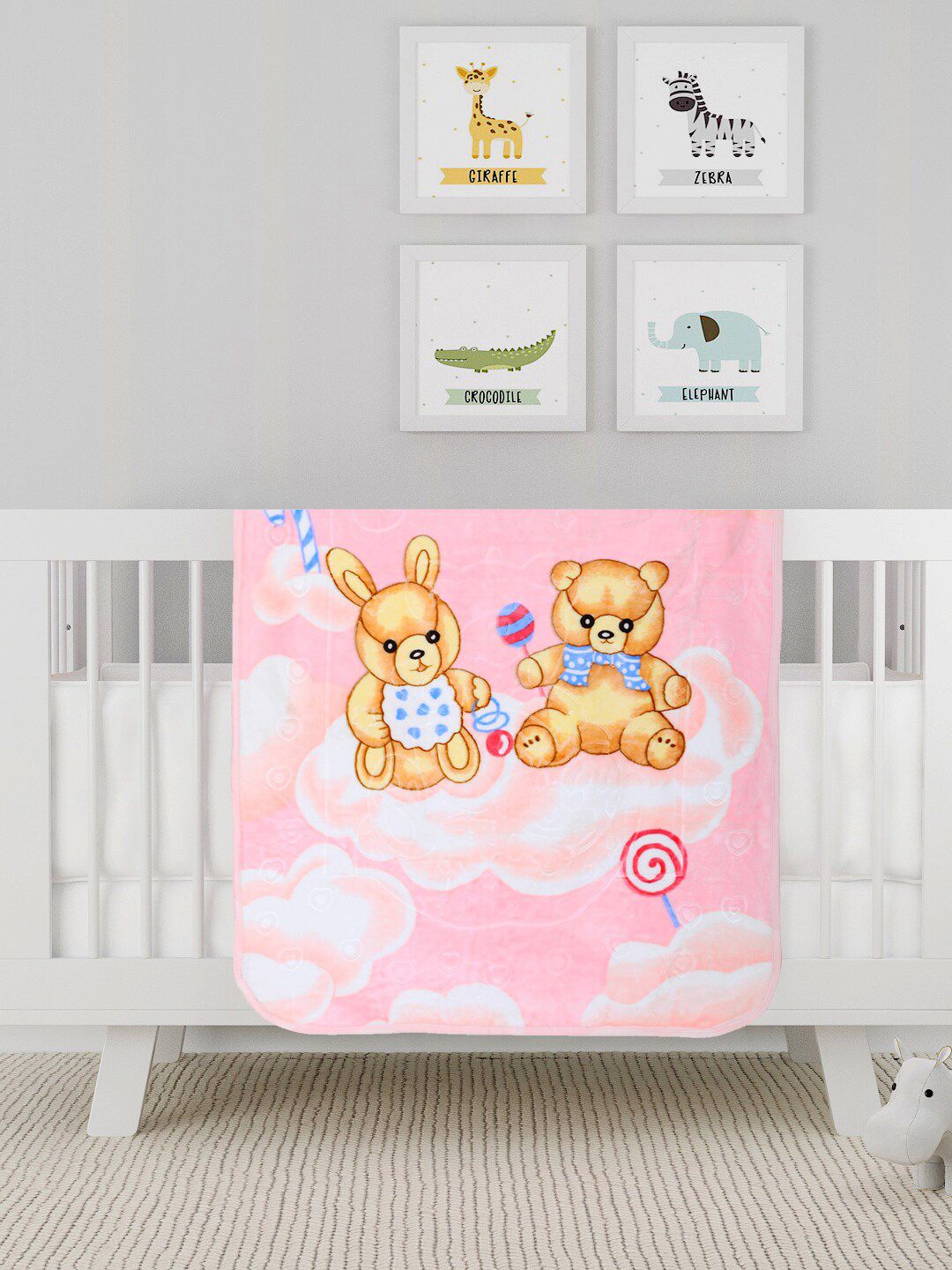 ROMEE Pink & Brown Cartoon Characters Mink Heavy Winter 300 GSM Single Bed Blanket Price in India