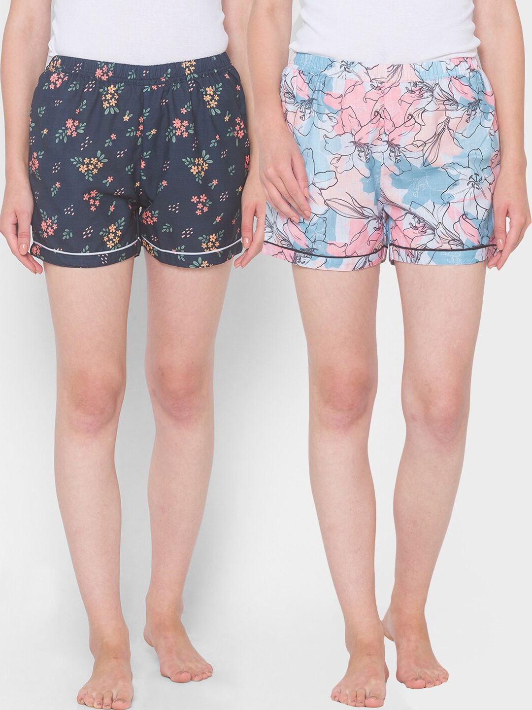 FashionRack Women Blue & Pink 2 Printed Lounge Shorts Price in India