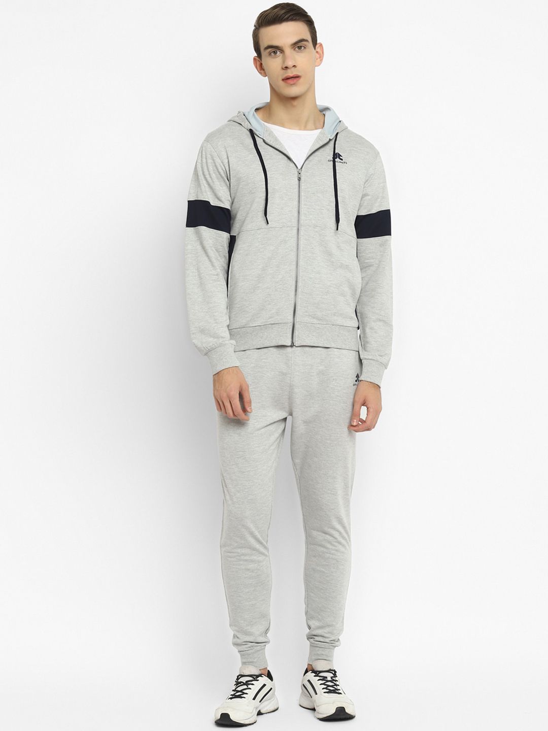 OFF LIMITS Men Grey Melange Solid Hooded Tracksuit