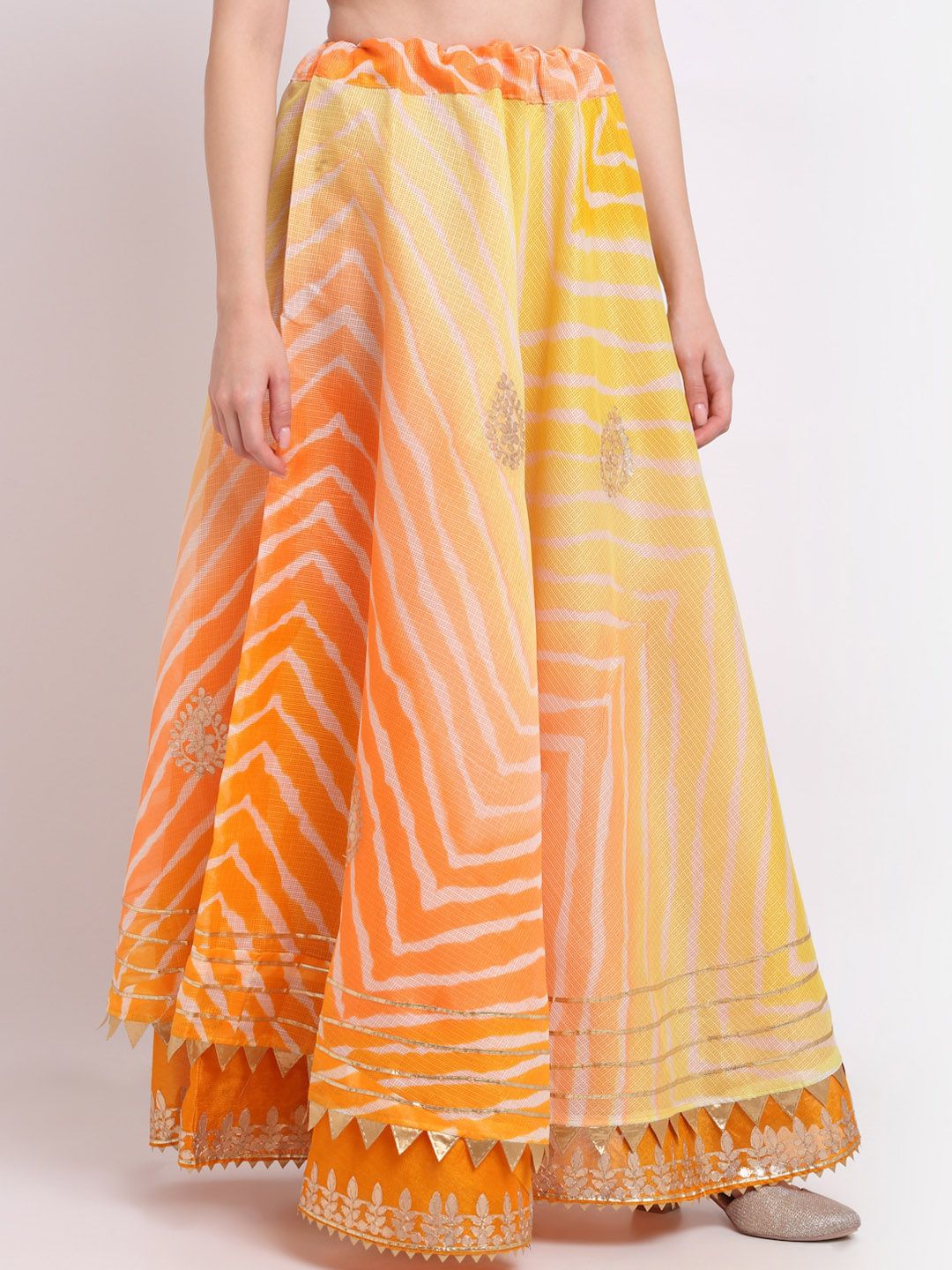 SOUNDARYA Women Yellow & Orange Dyed Flared Pure Cotton Maxi Skirt
