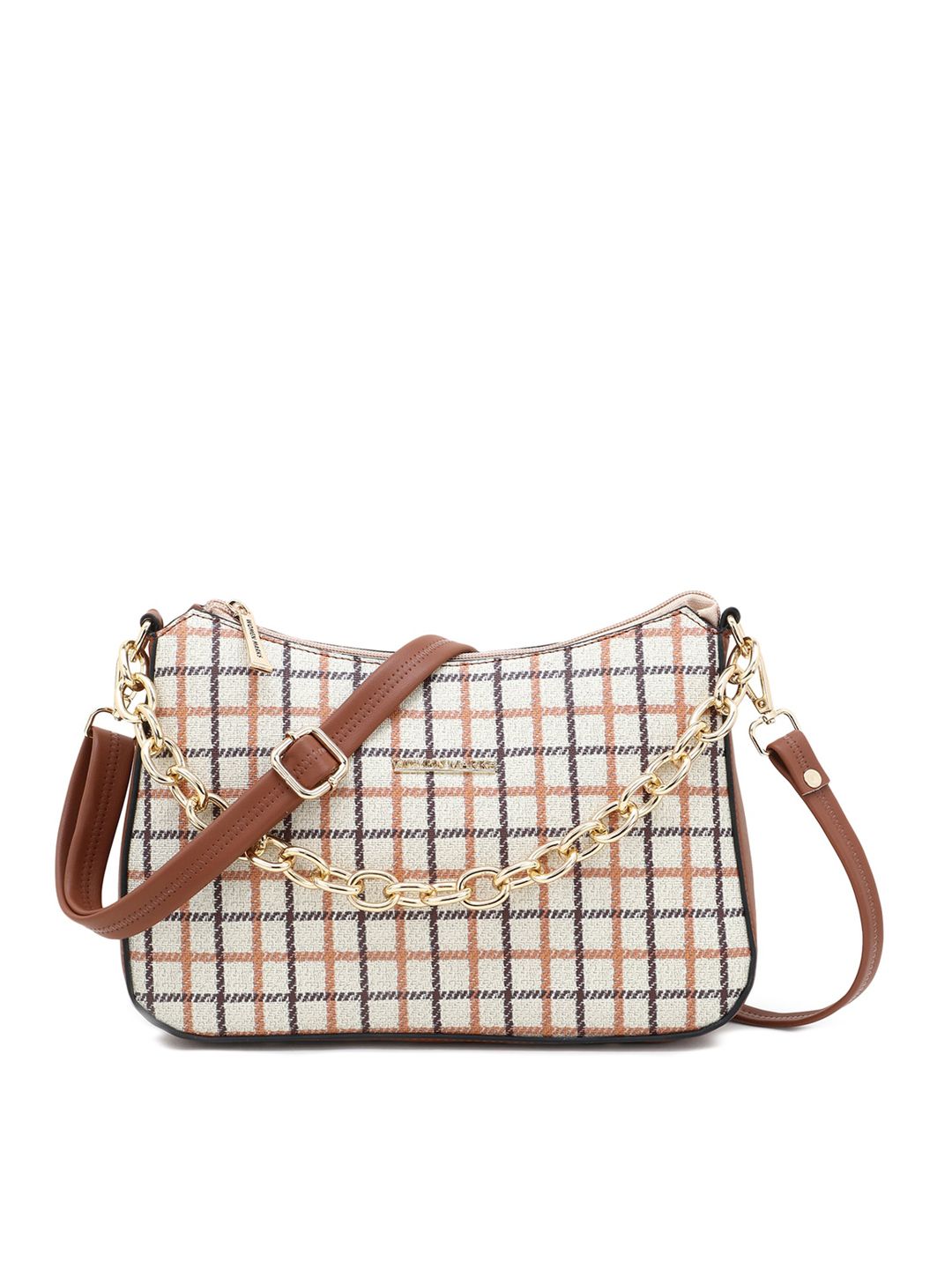 WOMEN MARKS White Checked PU Structured Sling Bag with Quilted Price in India