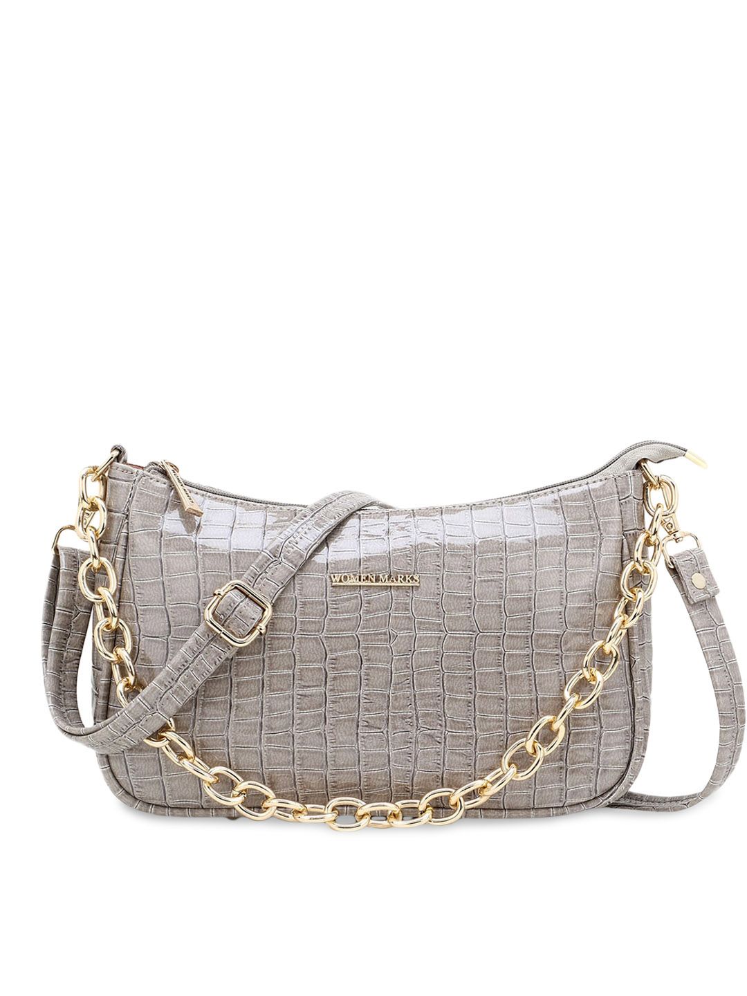 WOMEN MARKS Grey Animal Textured PU Structured Sling Bag with Quilted Price in India