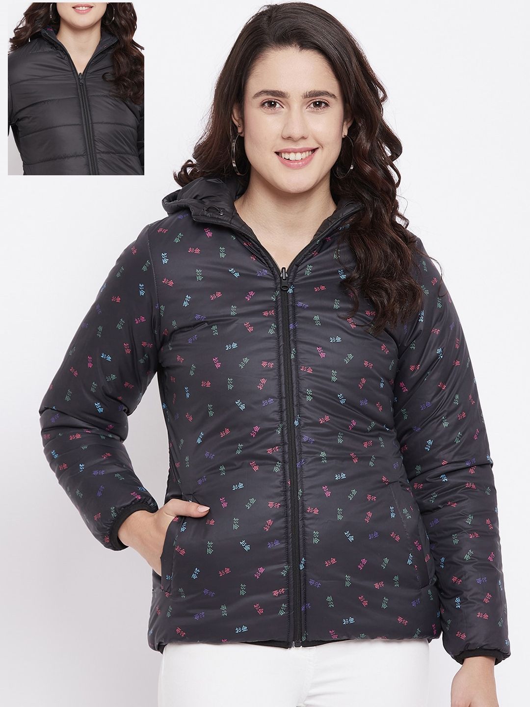 Okane Women Black Reversible Padded Jacket Price in India