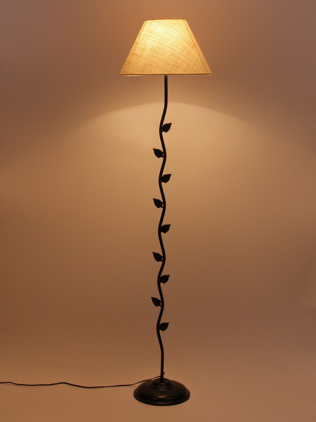 Devansh White Leaf Floor Lamp with Jute Shade Price in India